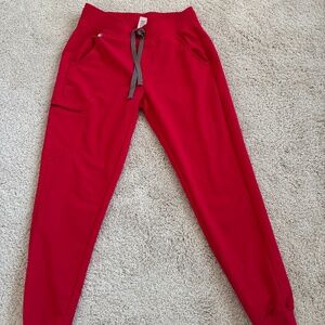 Figs Red High Waisted Jogger Scrub Pants